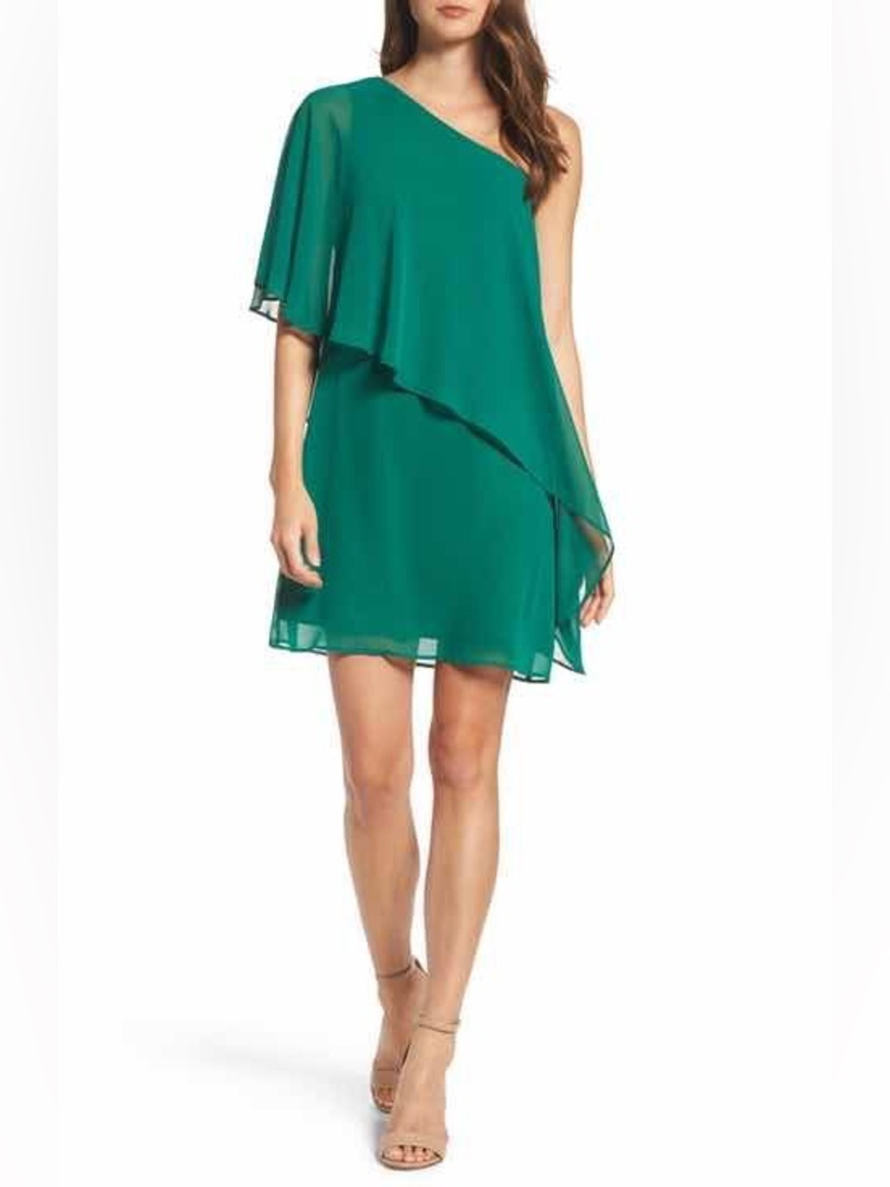 Vince Camuto One-Shoulder Green Chiffon Party Mini Dress Women’s Size 4P NWT